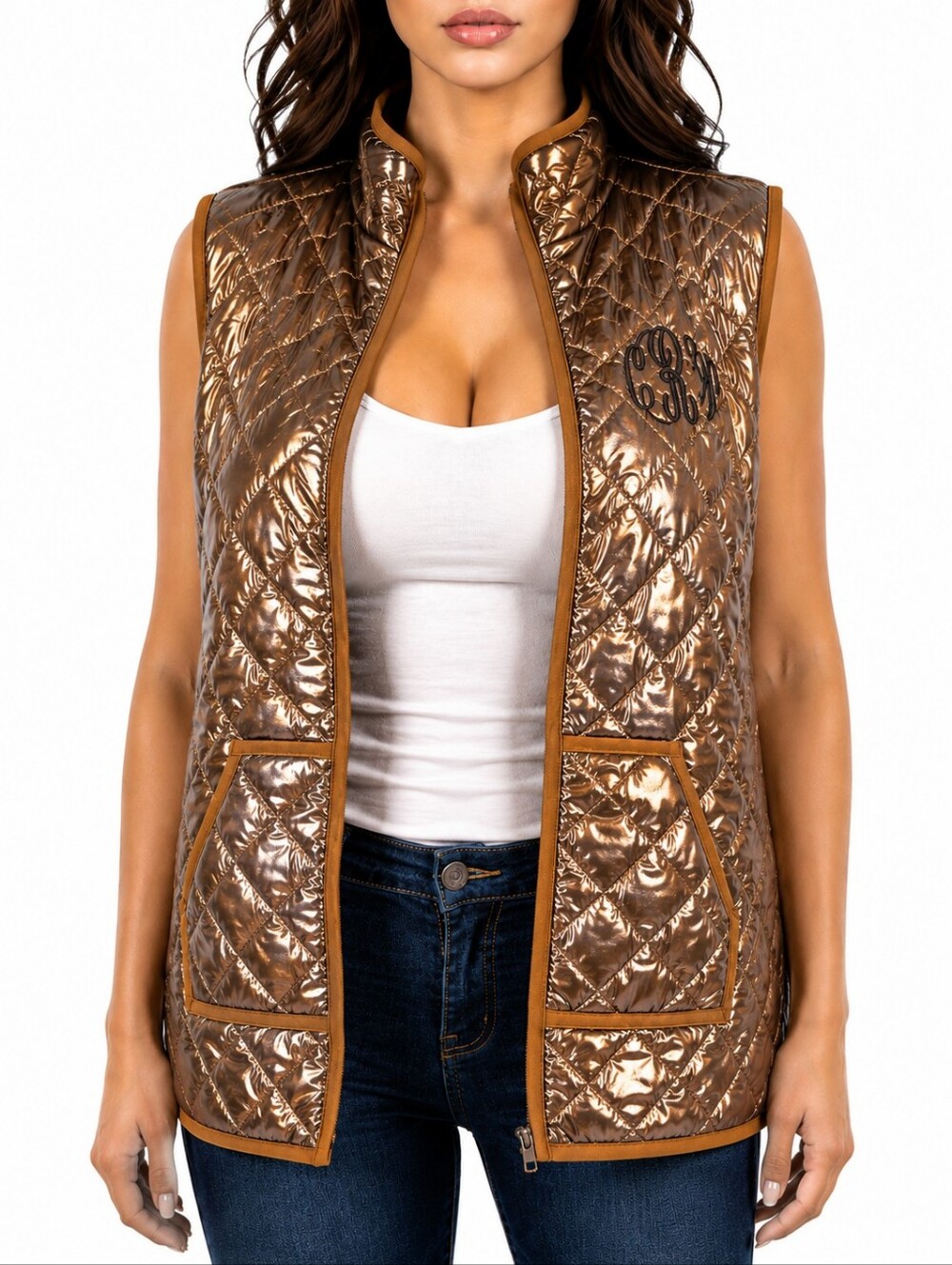 Marleylilly Metallic Copper Puffer Vest Women 2XL Y2K Retro Boho Barbie Shiny